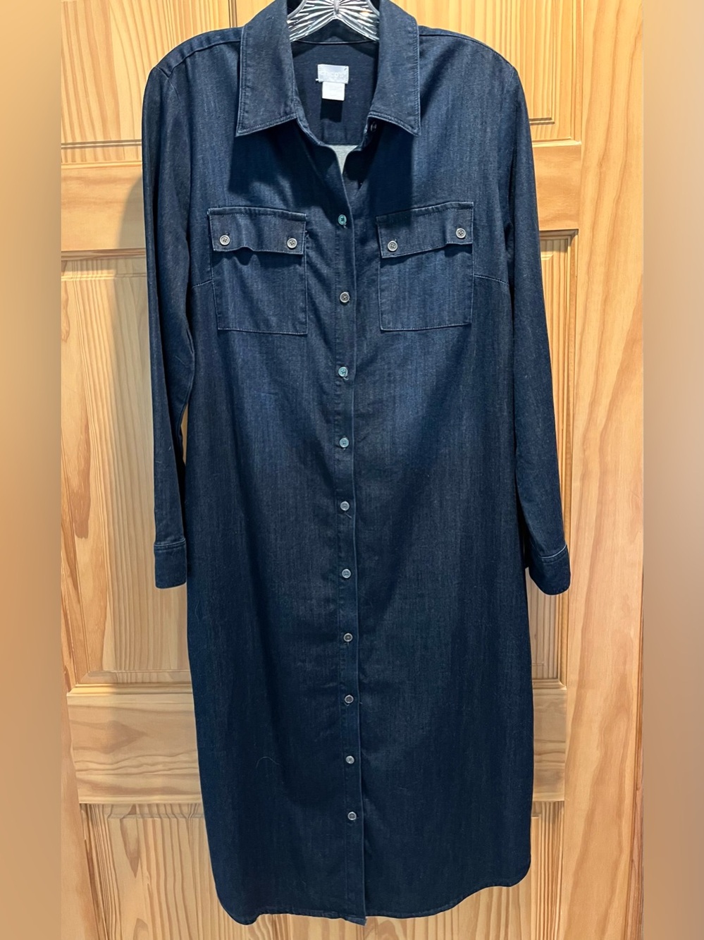 CHICO’S Dark Indigo Chambray Shirt Dress Size 0.5/6 Cotton Lyocell